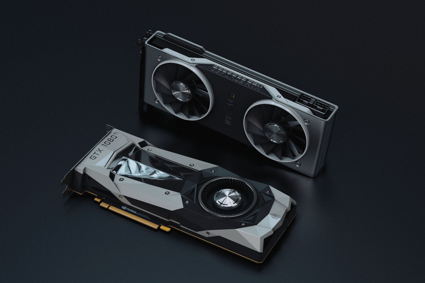 Close-up of a gaming graphics card GPU, representing Nvidia silicon