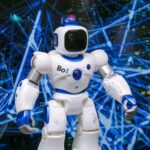 Advanced humanoid robot with glowing blue accents representing AI technology