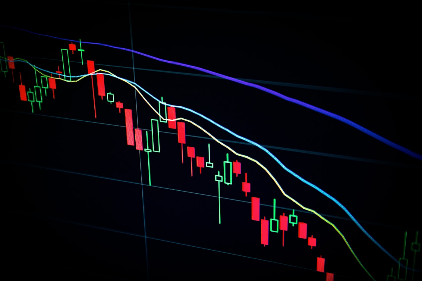 Stock market trading screens with financial charts
