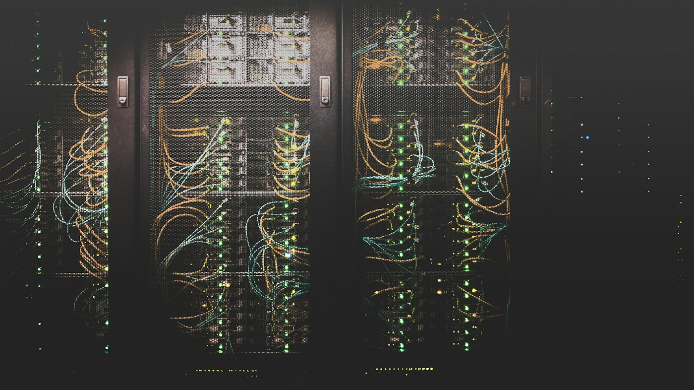 Data center corridor with server racks