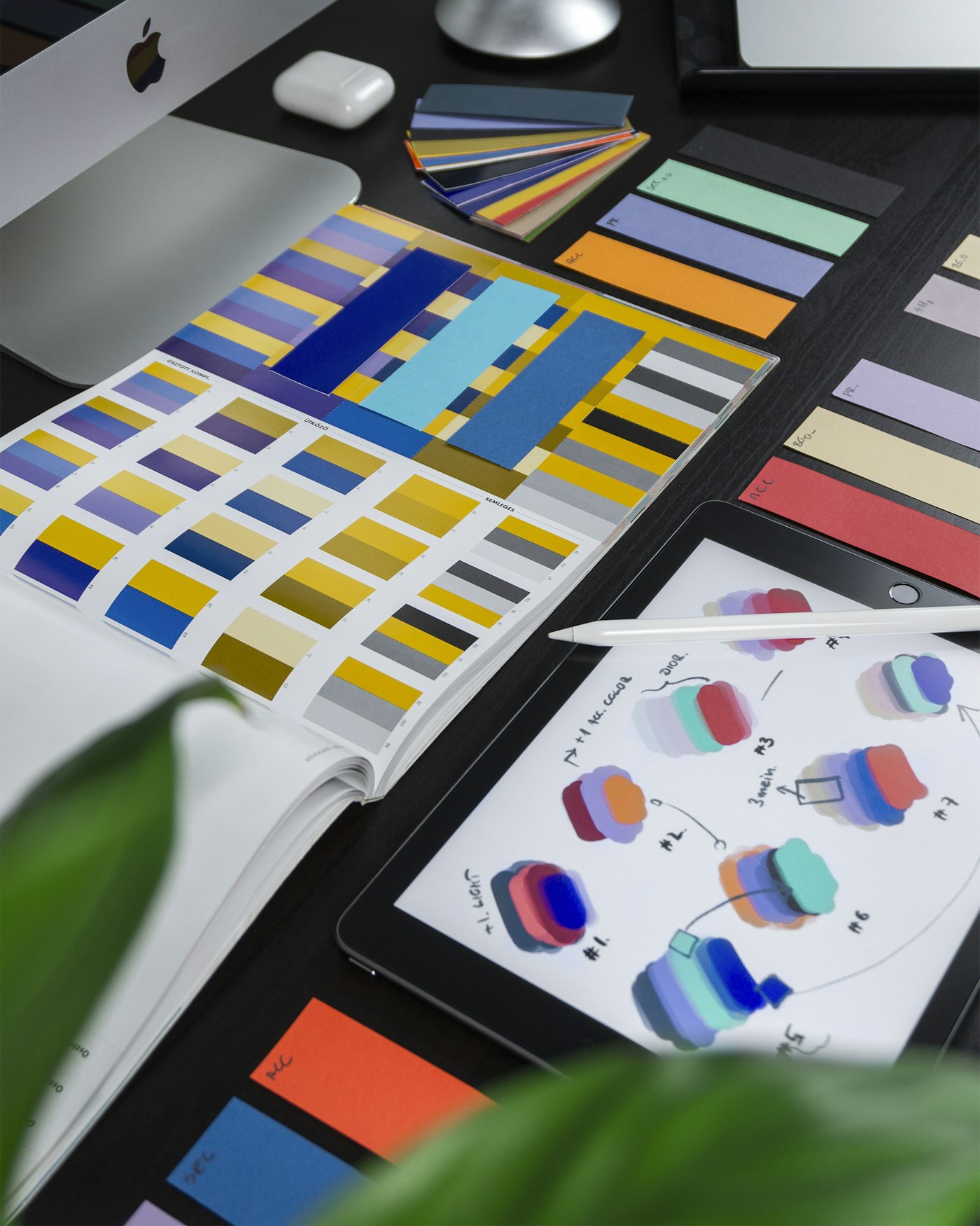 Colorful design materials on a desk